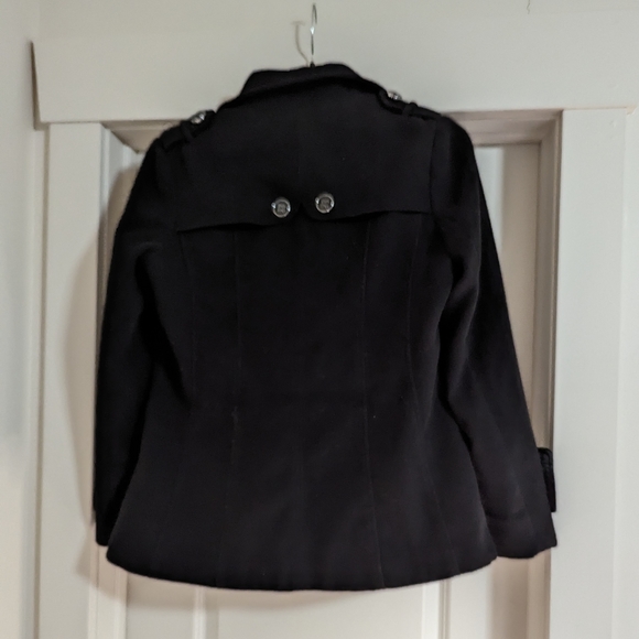Black Double Breasted Button Up Winter Pea Coat - Picture 4 of 7